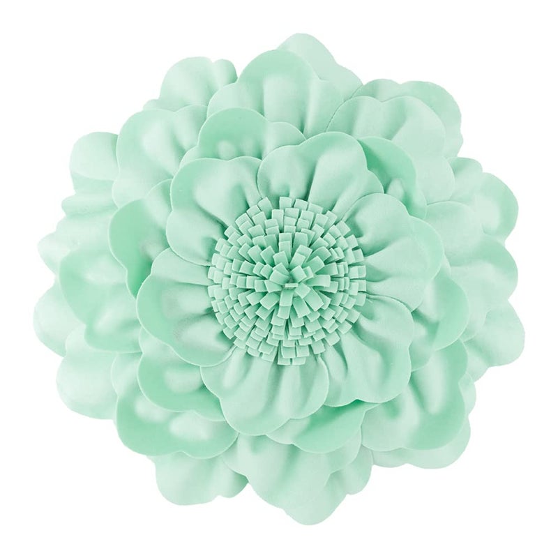 JWH Round Flower Pillow Cover Decorative Floral Pillow Case Round Cushion Velvet Pillowcase for Bedroom Bed Couch Living Room 14 Inch Mint Green - Image 1
